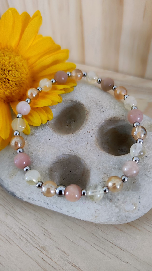 Bracelet "Optimisme" Pierre de Soleil, Citrine et Quartz Aura