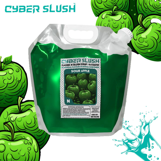 CyberSlush Sour Apple Syrup - Natural Flavour / Natural Sweetness - 5L