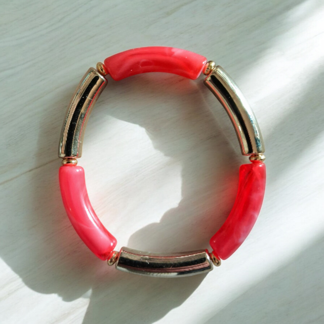 Bracelet élastique perles tube résine 