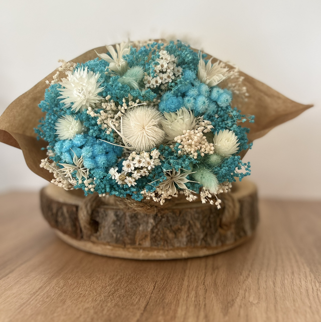 Bouquet de fleurs séchées bleue et blanc 