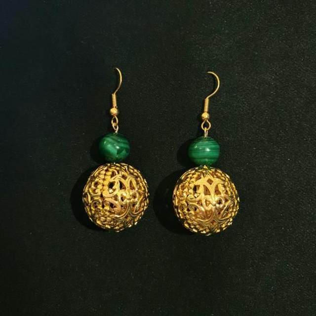 BOUCLES D’OREILLES FILIGRANE ET MALACHITE 