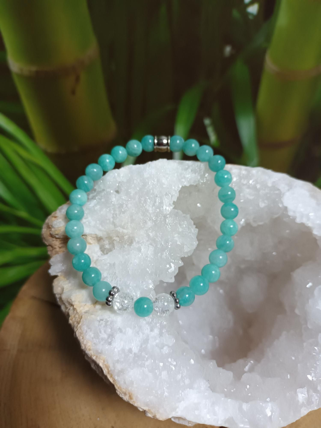 Bracelet en amazonite du Pérou et cristal de roche