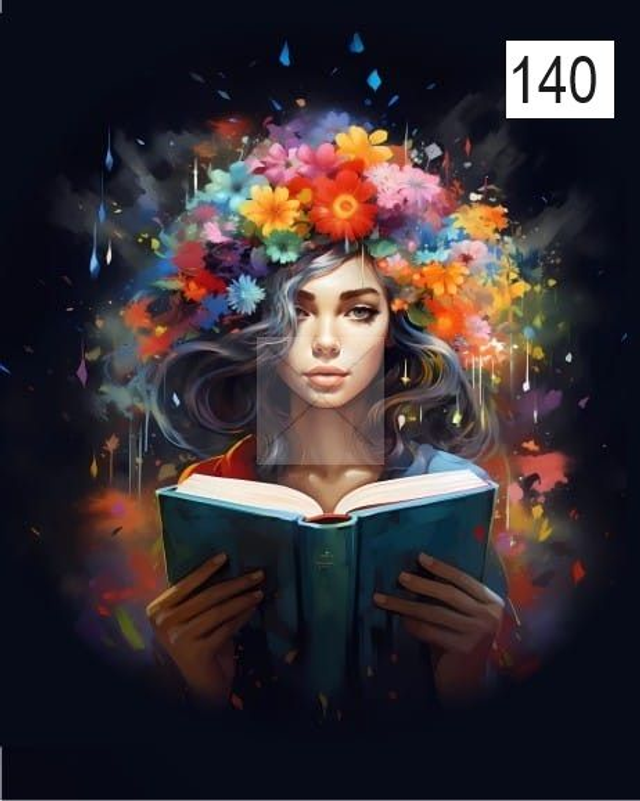 Panneau Femme aux livres 2 en Polyester - 30x30cm   