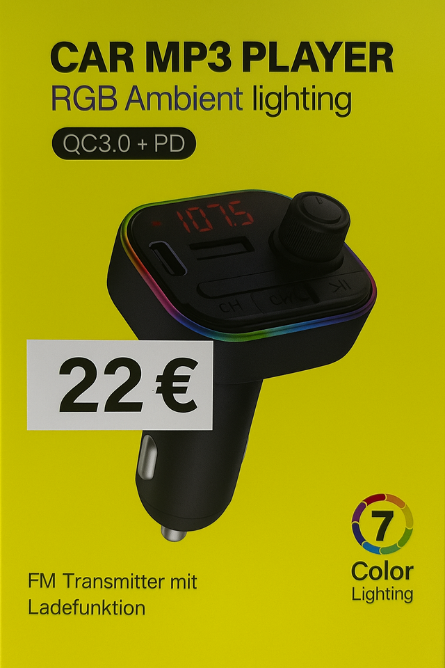 GALIO deluxe CAR MP3 PLAYER – RGB Ambient QC3.0 + PD