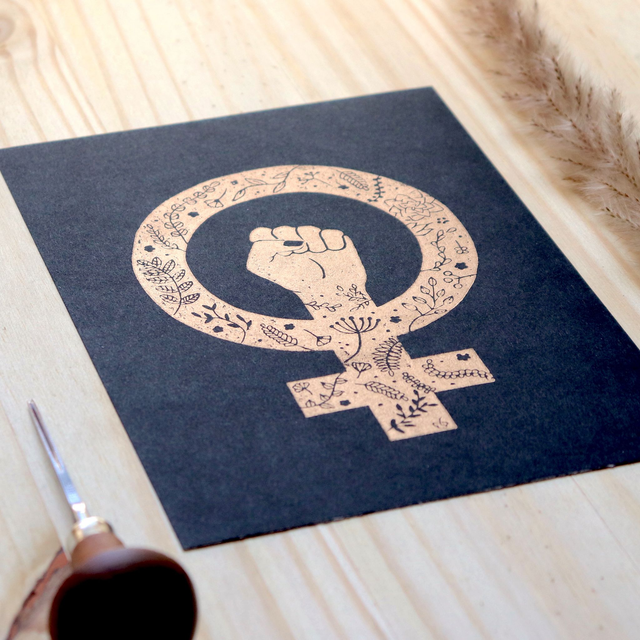 Linogravure A5 Sigle féministe (plusieurs coloris)