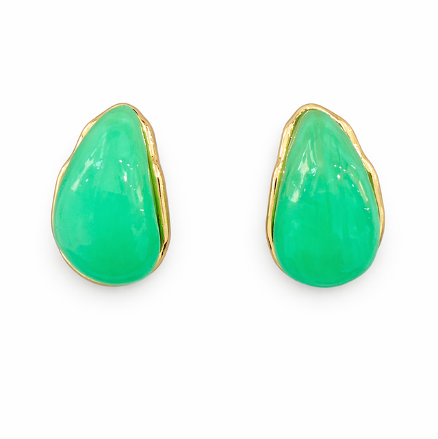 Pendientes acero dorado lágrima verde 