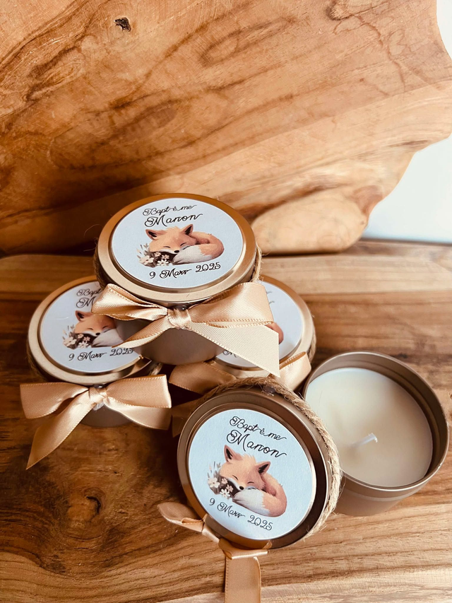 Pot métallique doré avec bougié parfumé thème renard