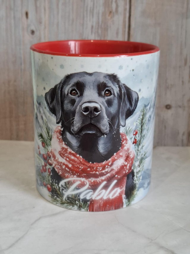 Mug rouge labrador noir personnalisable
