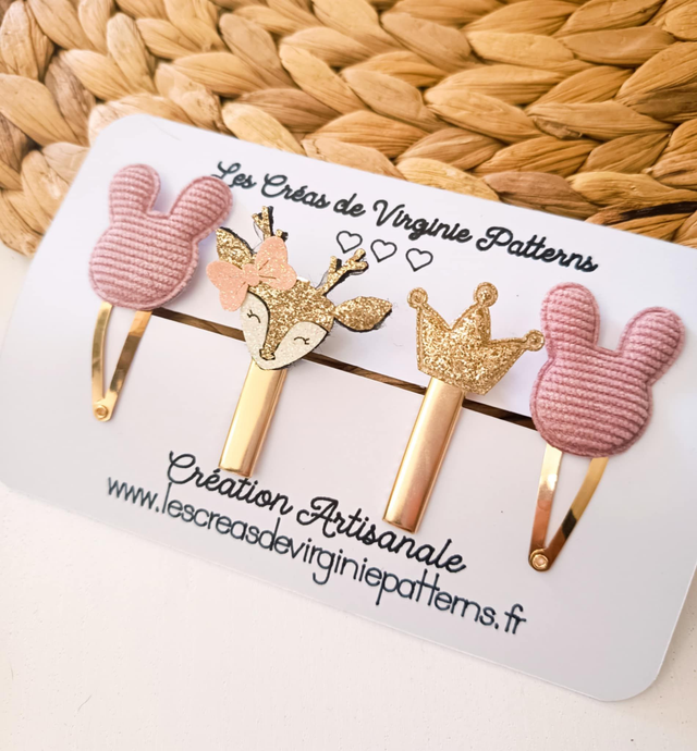 Barette fait main, pinces Rose pailletée &quot; Collection Pâques &quot;    