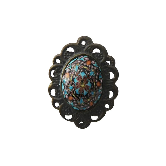 Bague rétro ovale mandala bleu noir