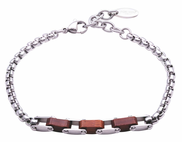 bracciale da uomo in acciaio con riporti in legno. rif.B23057