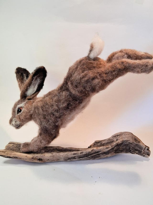 Needle Felt Leaping Hare MADE TO ORDER.