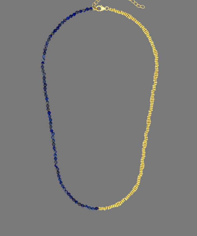 Gold &amp; Lapis Beaded Necklace 