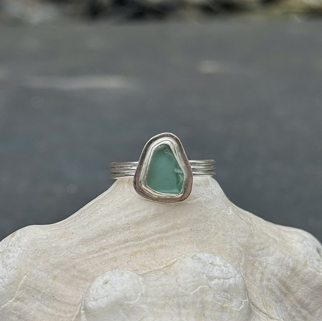 Turquoise Sea Glass Triple Band Ring
