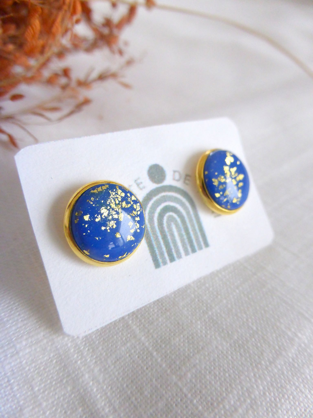 Puces cabochons bleues - Nuit dorée