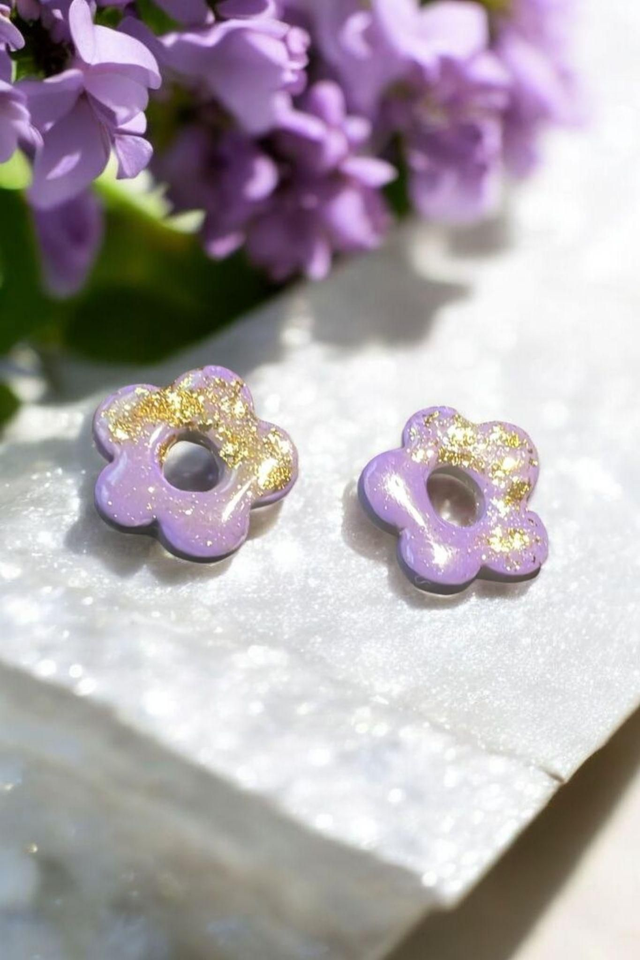 Pampilles interchangeables fleur violet clair et feuilles dorées pour créole 