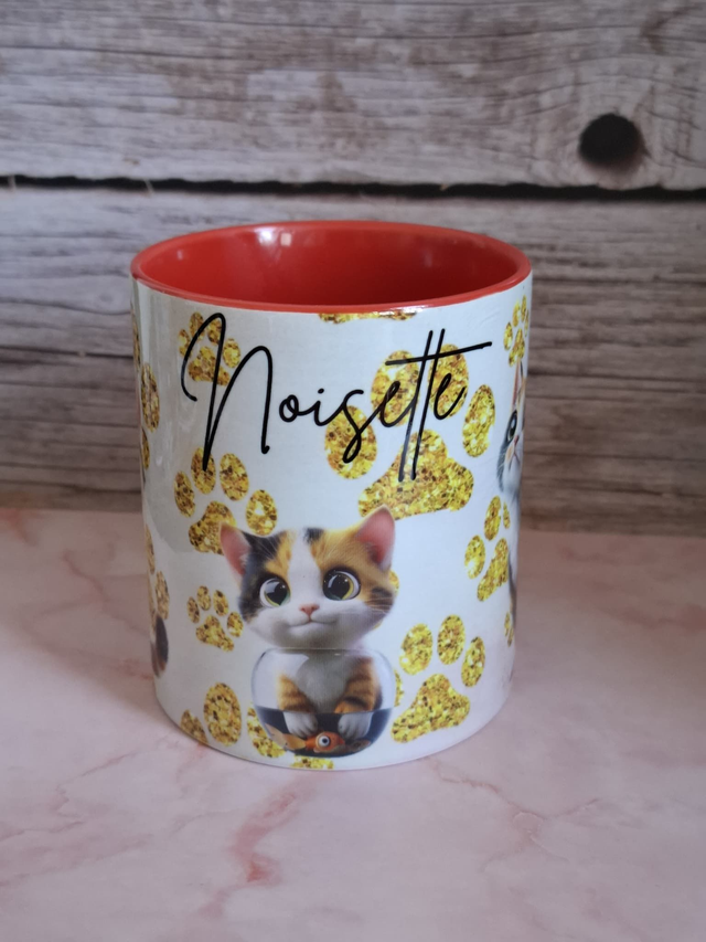 Mug coeur rouge chat calico