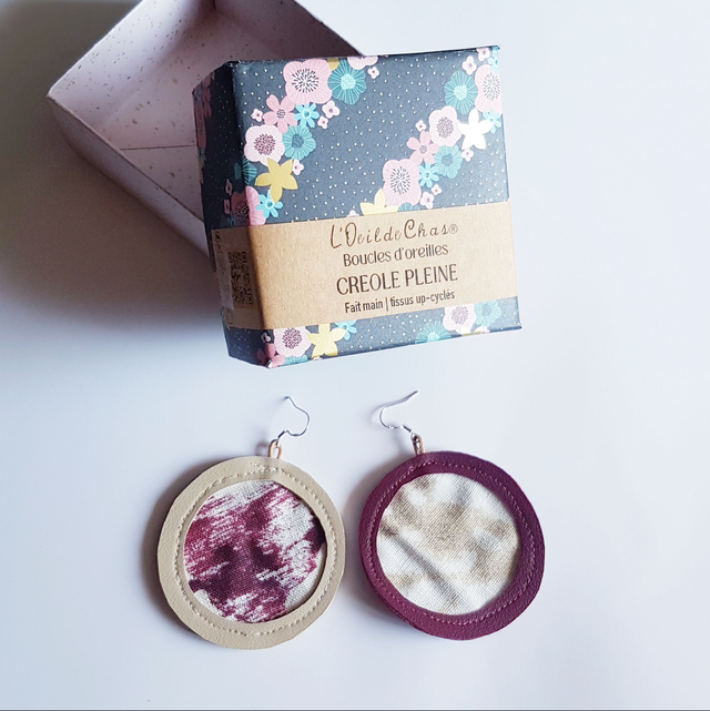 Boucles d'oreilles CRÉOLES PLEINES en tissus up-cyclés | PERSONNALISABLES