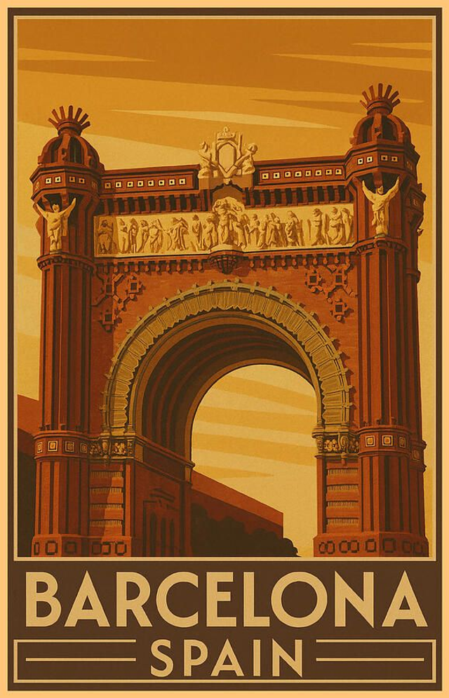 Póster de viaje Art Nouveau vintage del Arco del Triunfo del Arco de Triunfo de Barcelona