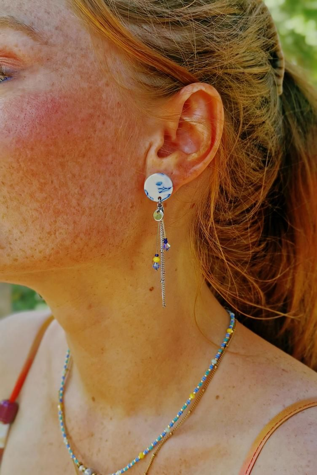 Boucles d'oreilles Puces Bleu Marbré