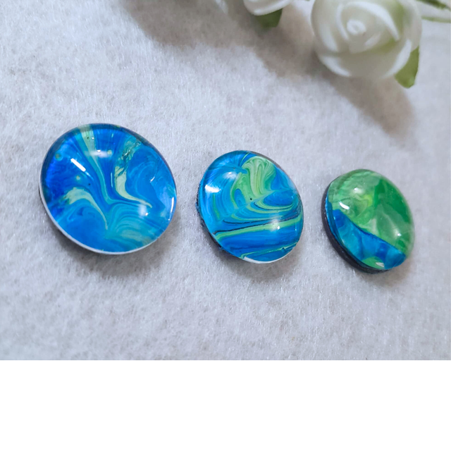 PLANETE BLEUE - Magnets - Cabochons ronds - Bleu et vert