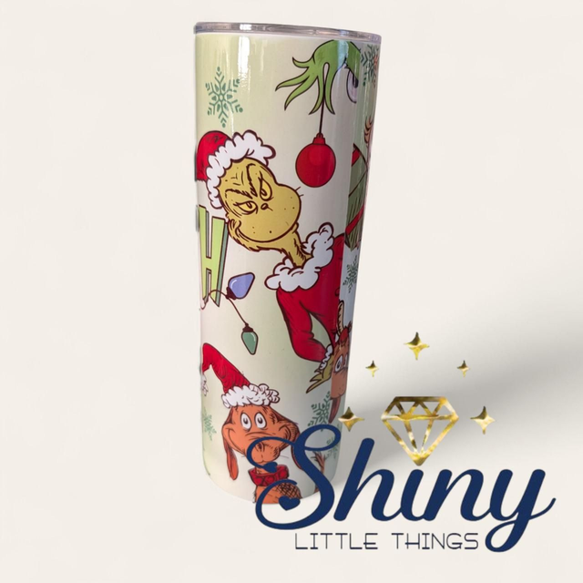 20oz Skinny Tumbler Grinch Design