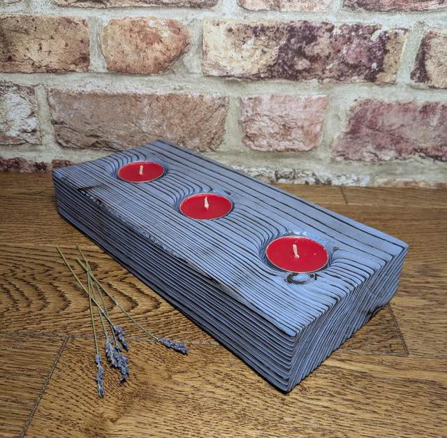 Charred Candle Holder (Yakisugi) - Slate Blue