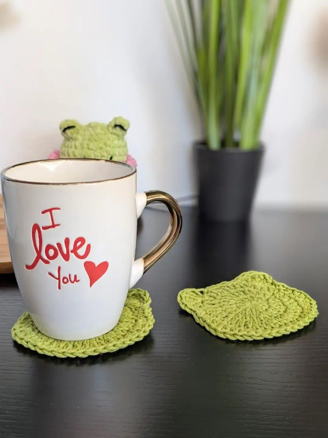 Lot de 2 sous-verres grenouille en coton – fait main cottagecore inspiré de la nature