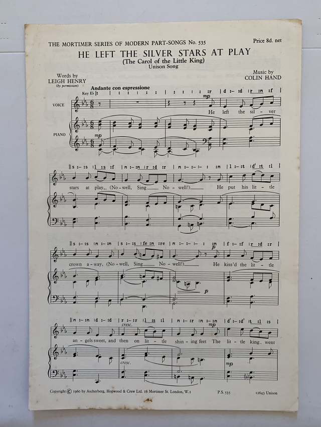 He Left the Silver Stars at Play (The Carol of the Little King) Unison Song