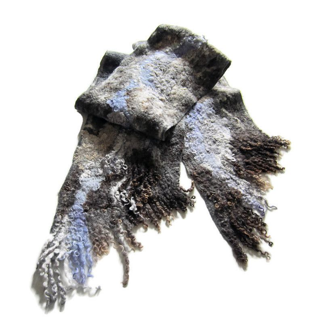 Sciarpa di lana sciarpa di feltro Sciarpa invernale grigia Regalo unico Sciarpa fatta a mano in feltro Sciarpa eco unisex