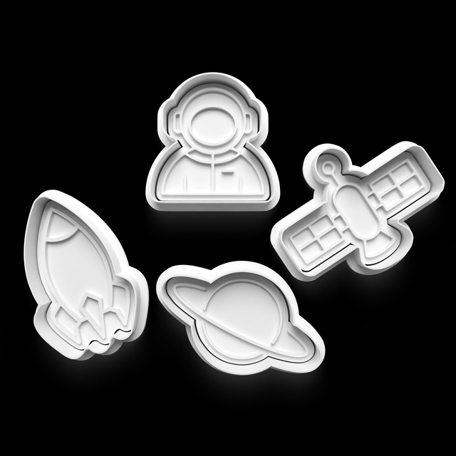 Space Rockets Cookie Cutter Embosser Set of 4 Cutters &amp; Stamps Biscuit Mould Debossed Sugar Biscuits