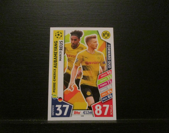 Pierre-Emerick Aubameyang / Marco Reus - UEFA Champions League Match Attax 2017/18 Original Trading Card #108