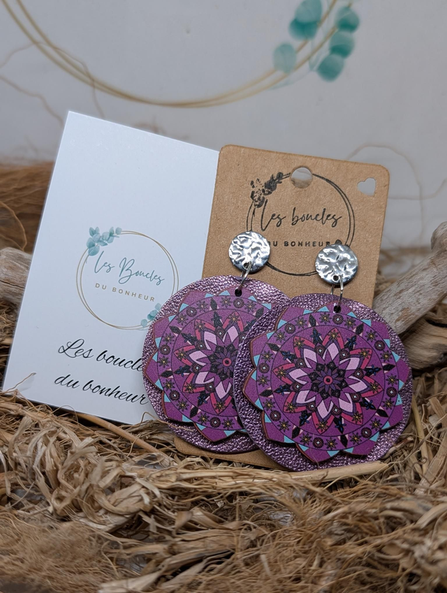 Boucles d'oreilles Moon Mandala violet mo803