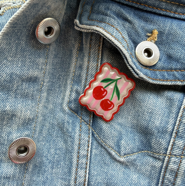 Cherry Postage Stamp Pin Badge
