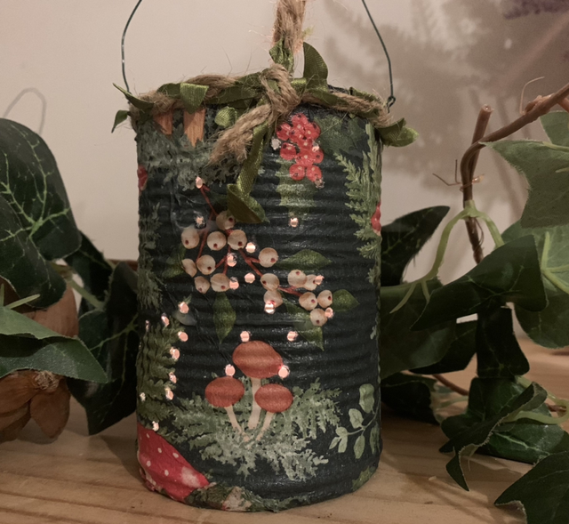 Toadstool themed tin can lantern 🍄