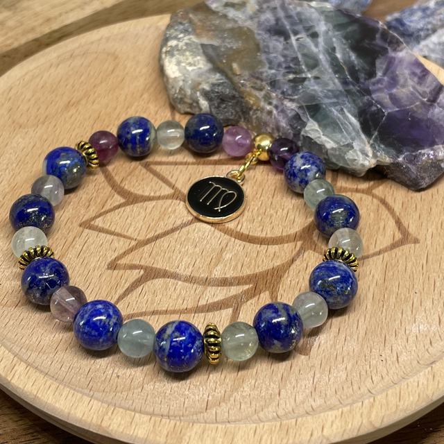 💫♍️🌊Bracelet Signe de la Vierge en Lapis Lazuli et Fluorine