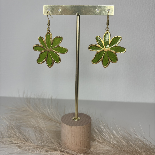 Boucles d’oreilles grande fleur verte 4cm