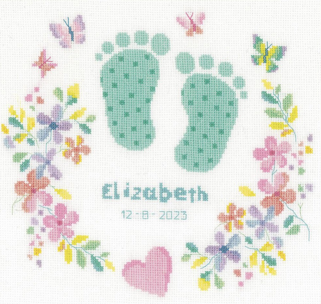 Counted Cross Stitch Kit: Birth Record: Baby Feet by Vervaco