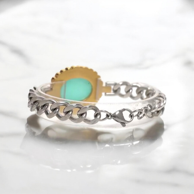 Natural Amazonite & Zircons Dual Tone Bracelet.