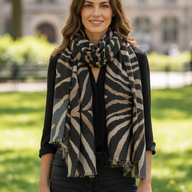 Foulard imprimé zébré marron
