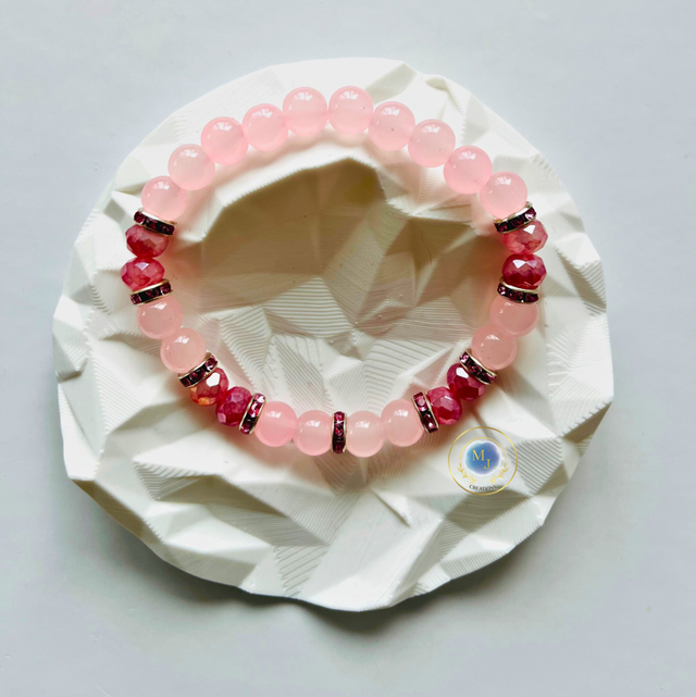 Blush Harmony Armband – Rozenkwarts & Fuchsia Kristal