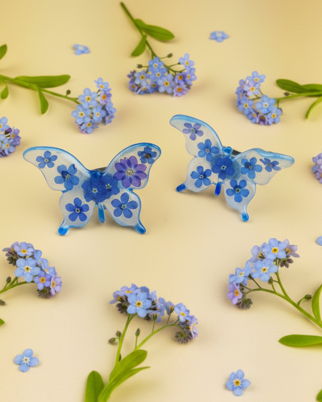 Bague Myosotis (Ne m'oubliez pas) - Ajustable en acier inoxydable argenté