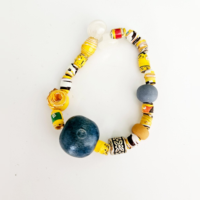 Bohemian Elastic Bracelet Unique Beaded with Big Wooden Ball  ECO Handmade