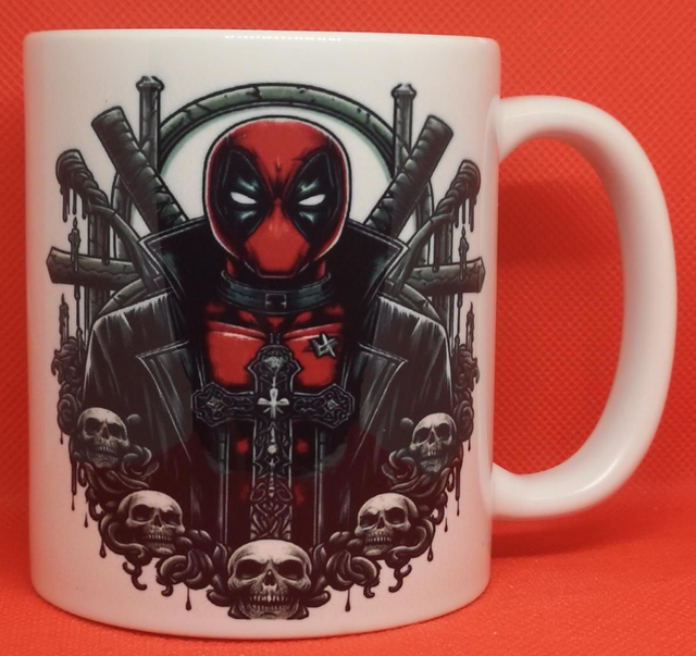 Custom Unofficial Printed Gothic Deadpool Mug. 