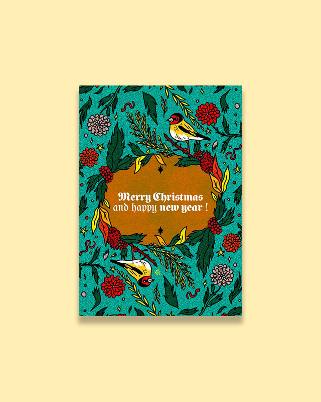Noël: carte de voeux oiseaux et nature