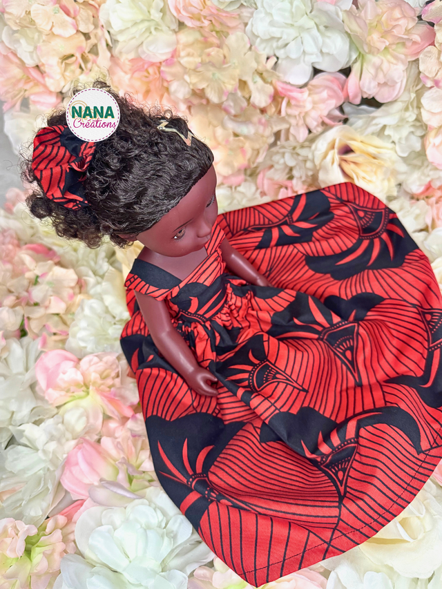 Poupée - Doll - Haut et Jupe fait main - tissu Wax | Cheveux bouclés