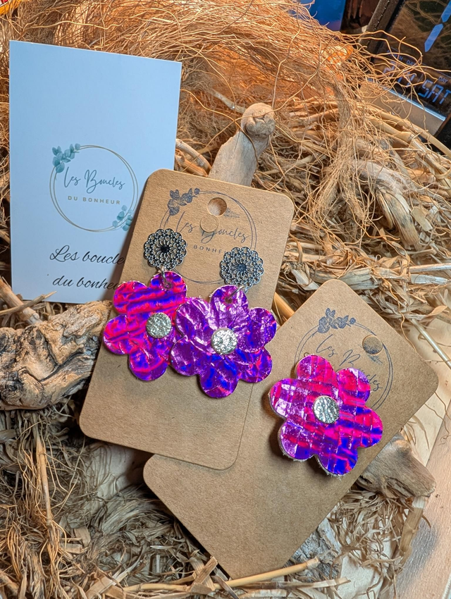 Boucles d'oreilles rose fushia et sa broche fr004