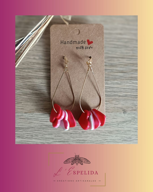 Brochette de coeurs rouge et blanc avec anneau