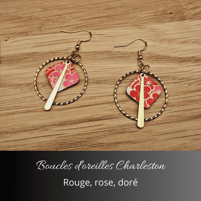 Boucles d&#039;oreilles créoles Charleston - Rouge, rose, or