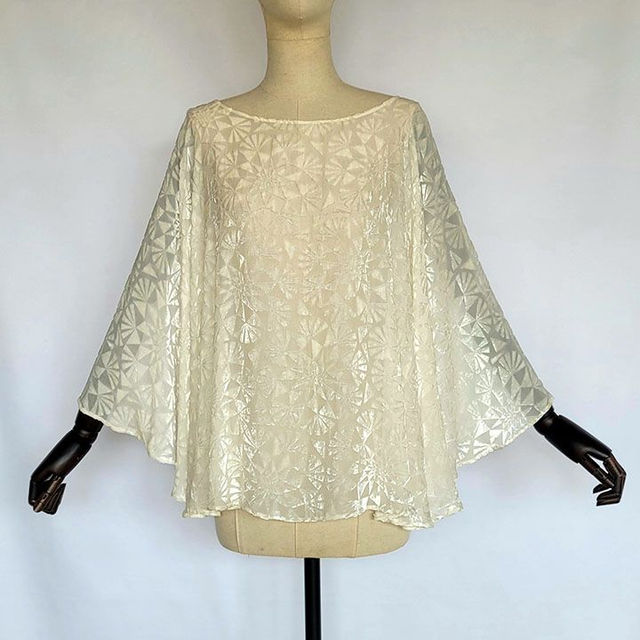 Tunique en Velours Dévoré de Soie - Motifs Feuilles de Ginkgo Beiges - Pièce Unique